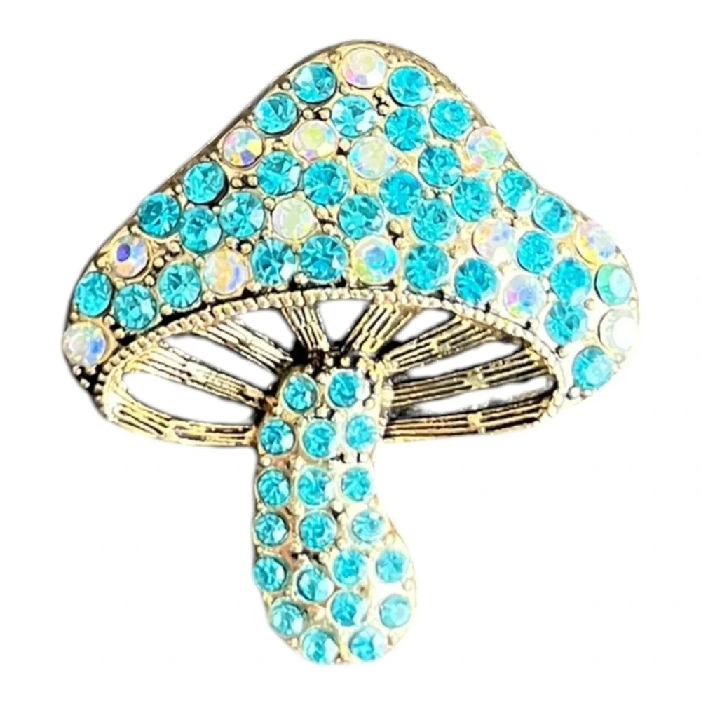 Women's Brooch Pin Gold Tone Blue AB Rhinestone 1.75